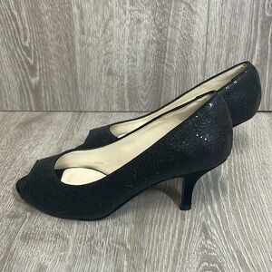 Caparros Black Sparkle Peep Toe Open Toe Pump Heels 8B